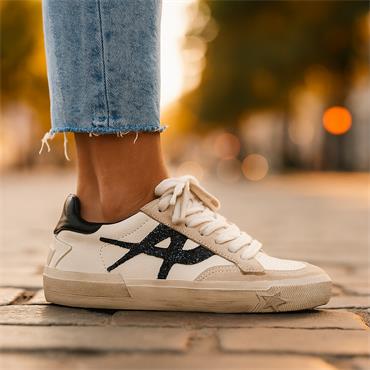 ASH Moonlight Distressed Laced Trainer - White Beige Black